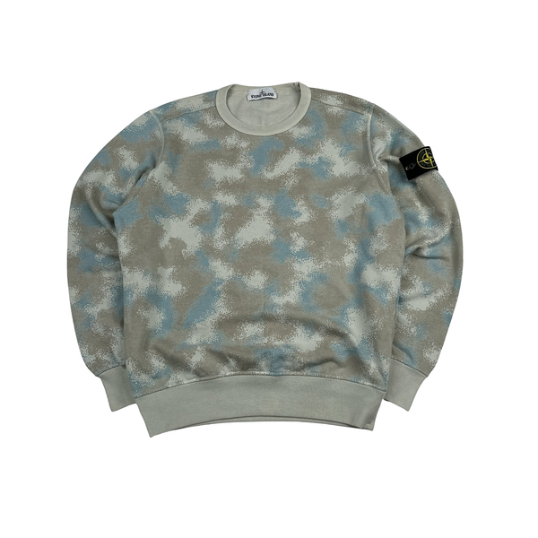 Stone Island 2020 Blue Big Loom Camo Crewneck Sweatshirt - Medium