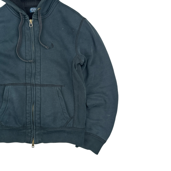 Ralph Lauren Black Thick Cotton Teddy Fleece Lined Zipped Hoodie - Medium
