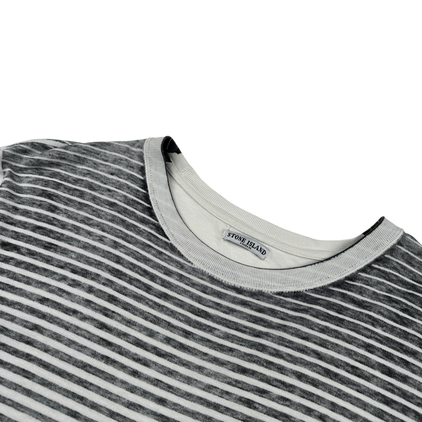 Stone Island 2009 Grey Striped Gradient Spellout T Shirt - Large