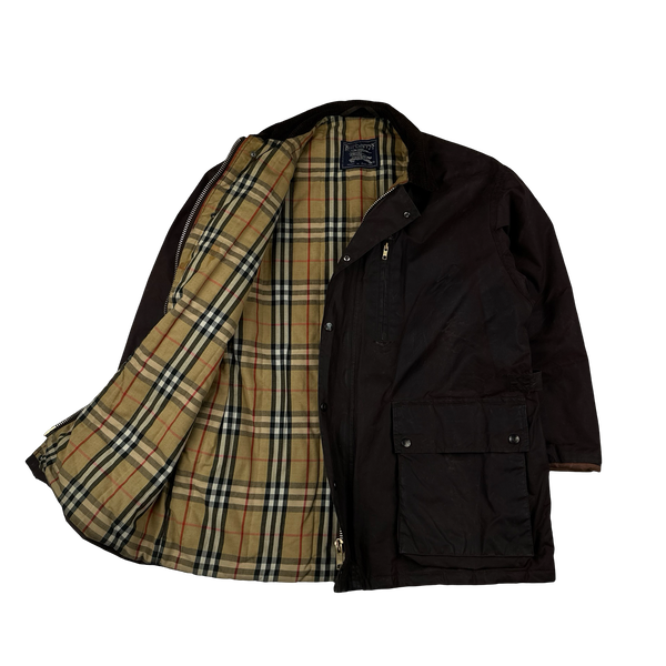 Burberry Cotton Nova Check Lined Corduroy Collar Wax Jacket - XL