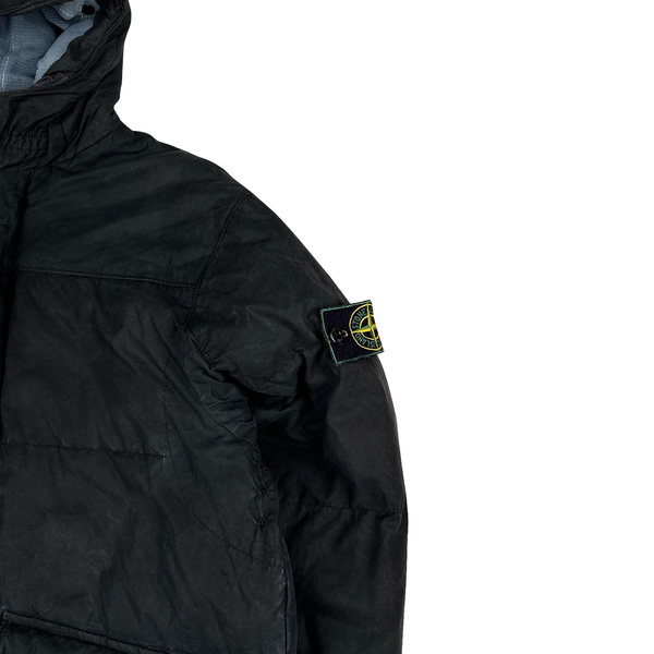 Stone Island 1999 Navy Vintage Waxed Cotton Long Puffer Parka Jacket - Small