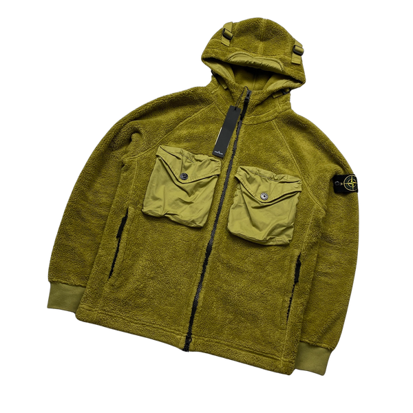 Stone Island 2021 Green Teddy Fleece Zipped Jacket - Small