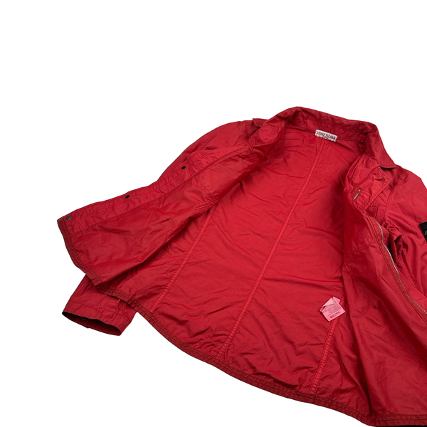 Stone Island 2008 Red Nylon Resin Coated Zipped Overshirt Jacket - Medium