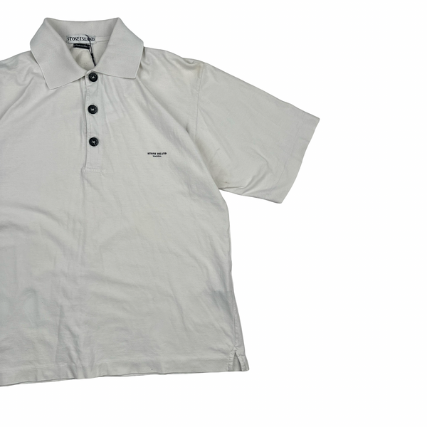 Stone Island 1997 White Cotton Spellout Vintage Polo Shirt - Medium