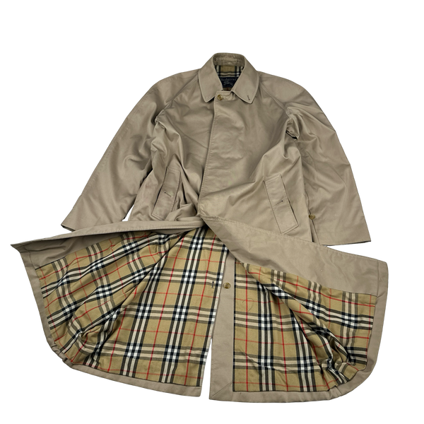 Burberry Nova Check Lined Tan Long Trench Coat - Large