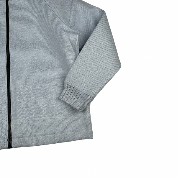 Stone Island 2025 Marina Baby Blue Wool Woven Knit Zipped Jacket - Large