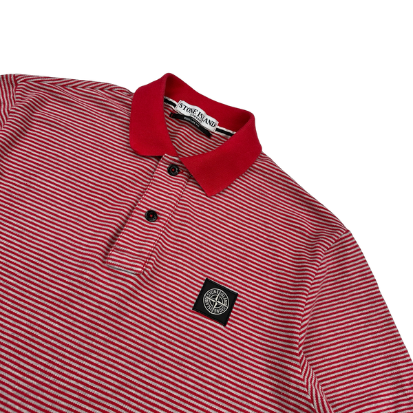 Stone Island Red Striped Cotton Polo Top - Large