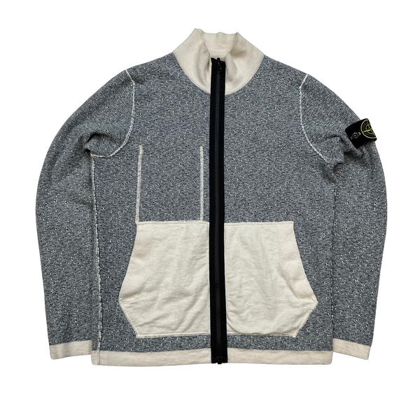 Stone Island Cream Marl Cotton Lightweight Zipped Knit - Small