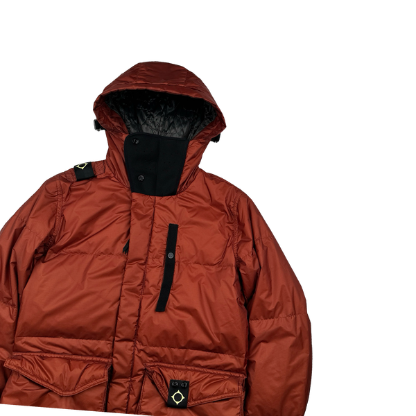 Ma Strum Rust Orange Rip Stop Nylon Quilted Puffer Jacket - Small