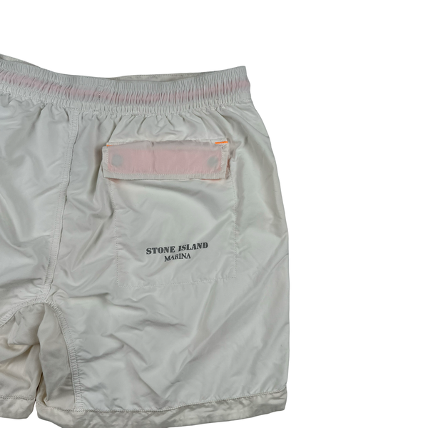 Stone Island 2016 Marina White Neon Pocket Spellout Swim Shorts - Large