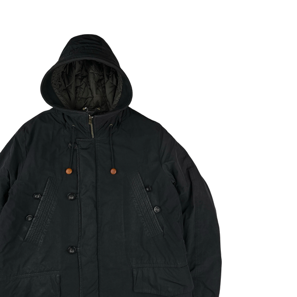 CP Company 2010 Black Nylon Down Filled Quilted Long Puffer Jacket - Large