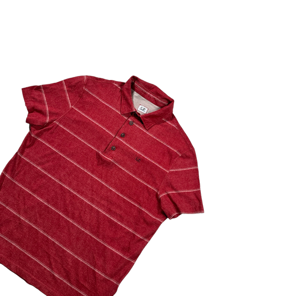 CP Company Red Stripped Cotton Polo T Shirt - Large