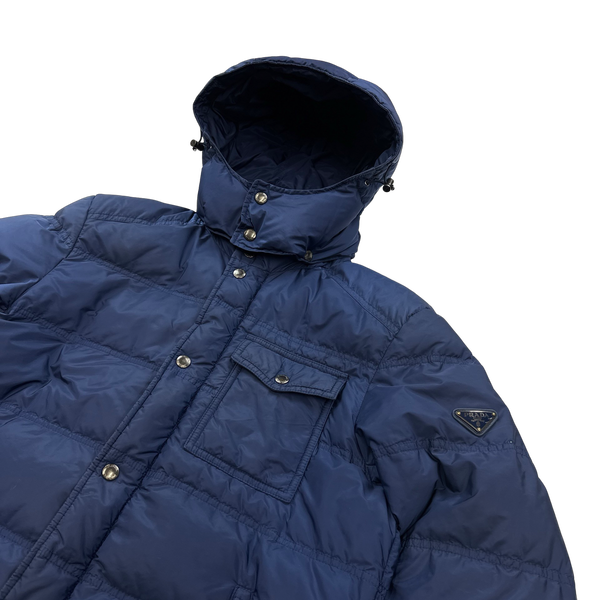Prada Blue Triangle Logo Zipped Puffer Jacket - Medium
