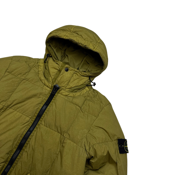 Stone Island Chartreuse Down Garment Dyed Crinkle Puffer Jacket - Small