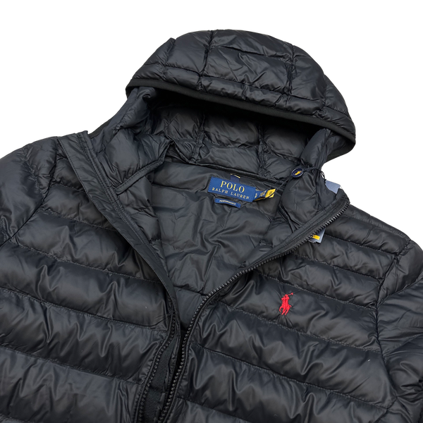 Ralph Lauren Black Padded Nylon Hooded Jacket - Small