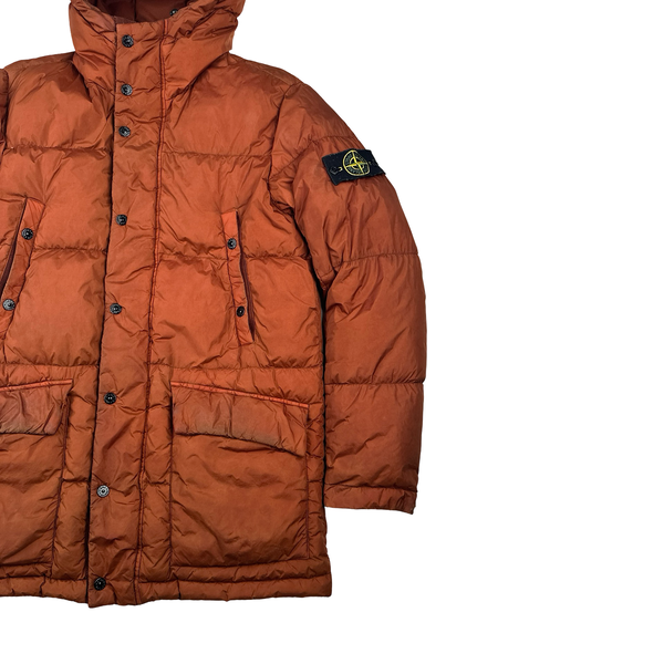 Stone Island 2013 Orange Long Crinkle Down Puffer Jacket - Small