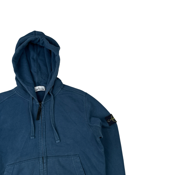 Stone Island Blue Cotton Zipped Hoodie - Medium