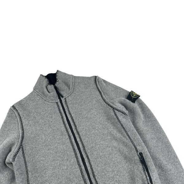 Stone Island 2010 Chequered Reversible Wool Knit Sample Zip Up Jumper VERY RARE - Large