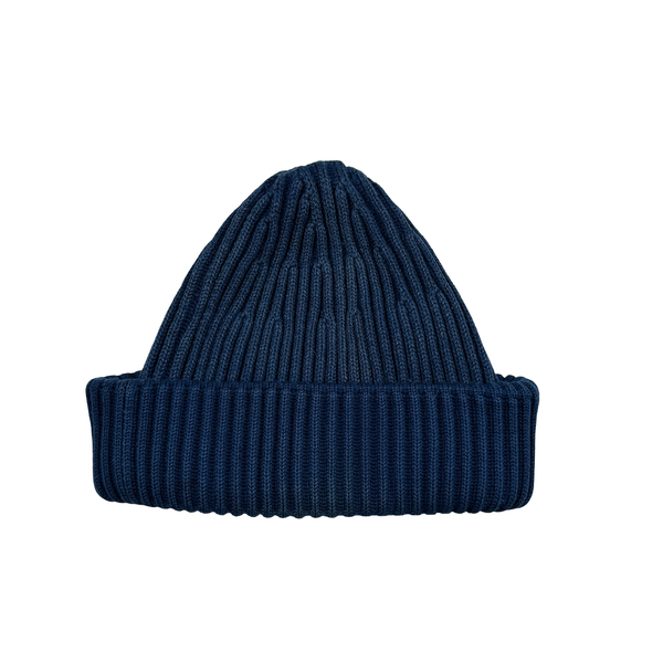 Stone Island Blue Ribbed Logo Patch Beanie