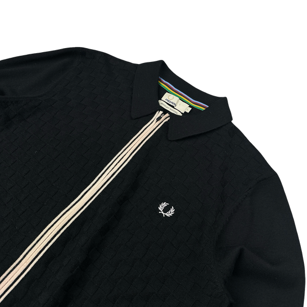 Fred Perry Bradley Wiggins Black Zipped Collared Knit Jumper - Large