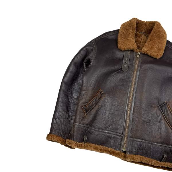 Shearling Lined Aviator Pilot Thick Leather Vintage Jacket - XL
