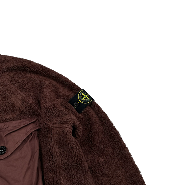 Stone Island 2021 Burgundy Teddy Fleece Zipped Jacket - XXL