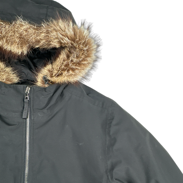 Prada Black Racoon Fur Hood Goretex Parka Jacket - Large