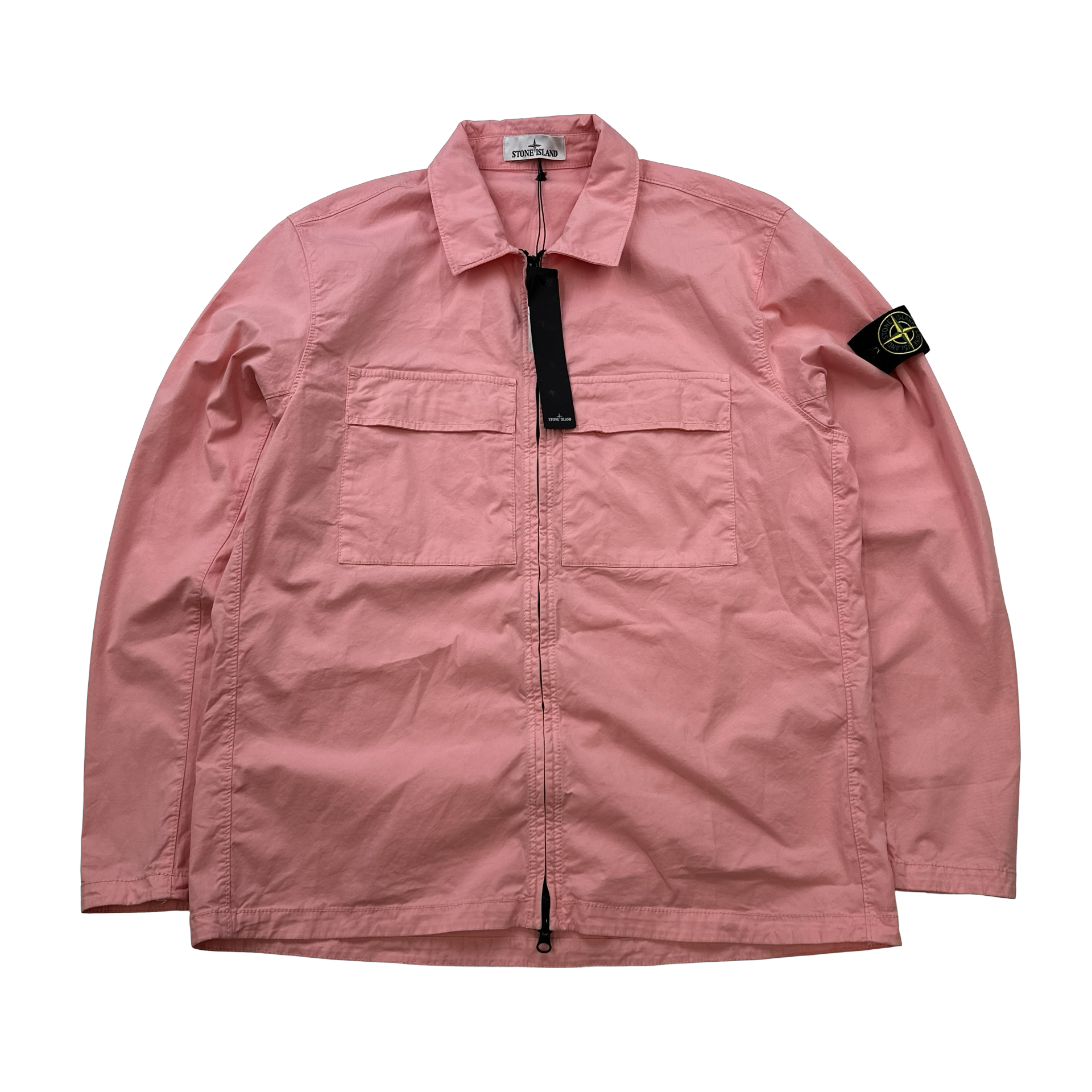 Stone Island 2023 Pink Supima Cotton Twill Zipped Overshirt - XL