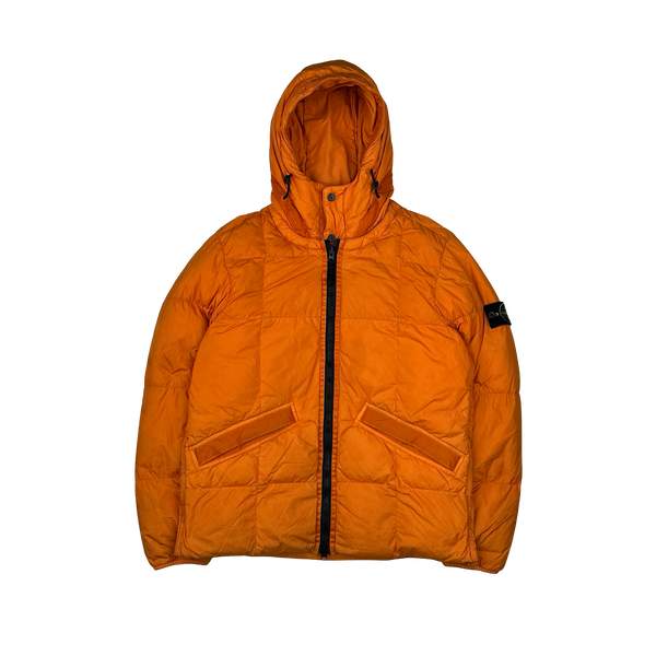 Stone Island 2019 Orange Down Garment Dyed Crinkle Reps Puffer Jacket - Medium