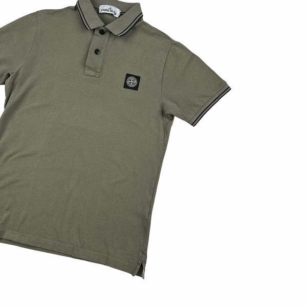 Stone Island Khaki Black Piping Short Sleeve Polo Shirt - Small