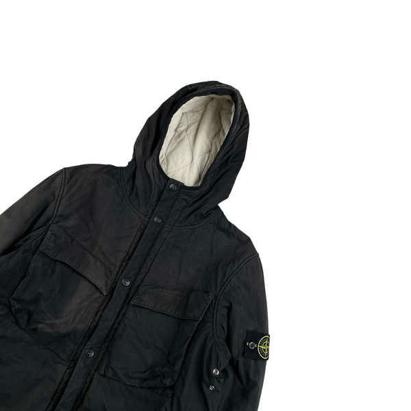 Stone Island Black Cotton Quilted Hooded Jacket - XL