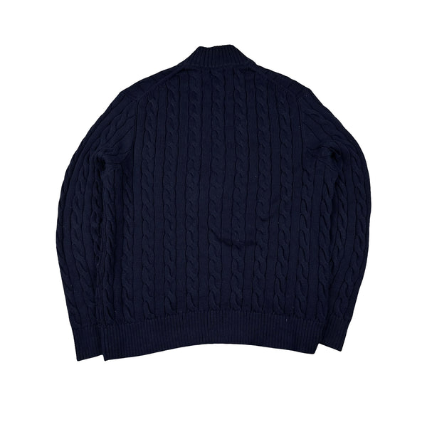 Ralph Lauren Navy Cotton Cable Knit Quarter Zip Jumper - XL