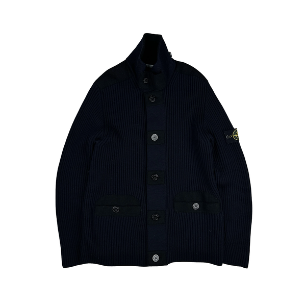 Stone Island 2010 Heavyweight Navy Wool Buttoned Jumper - XL