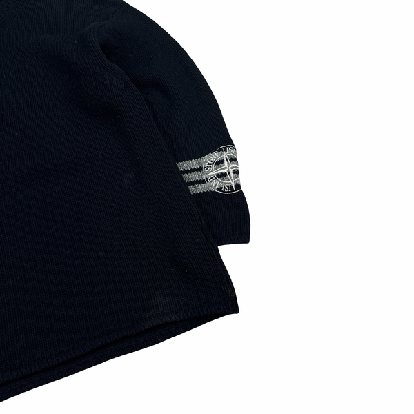 Stone Island 1996 Navy Wool Buttoned Knitted Jumper - Medium