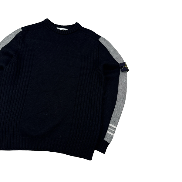 Stone Island Black Knit Vintage Crewneck Jumper - Medium