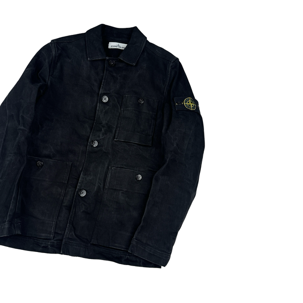Stone Island 2015 Black Denim Buttoned Jacket - Small