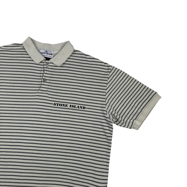 Stone Island 40th Anniversary Stripped Cotton Spellout Vintage Style Polo Shirt - XXL
