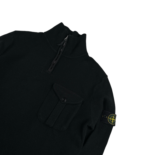 Stone Island 2001 Navy Wool Blend Vintage Ribbed High Neck Jumper - Medium