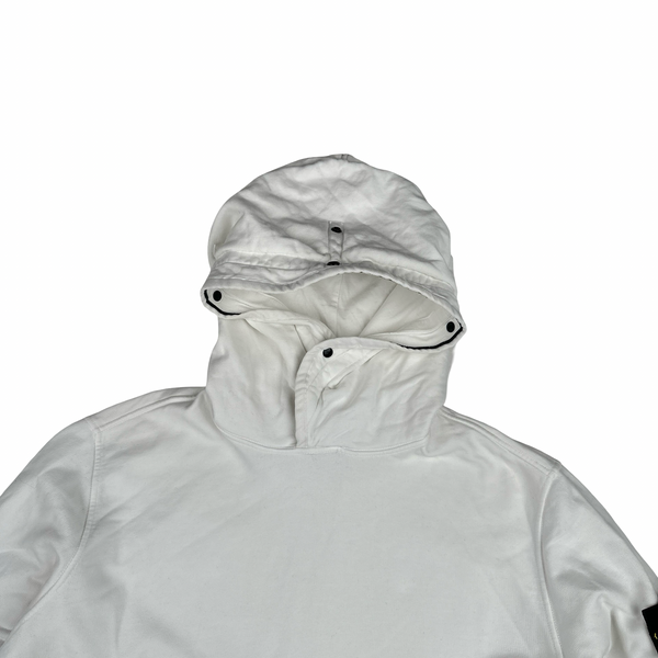 Stone Island 2021 White Contrast Piping Pullover Hoodie - Large