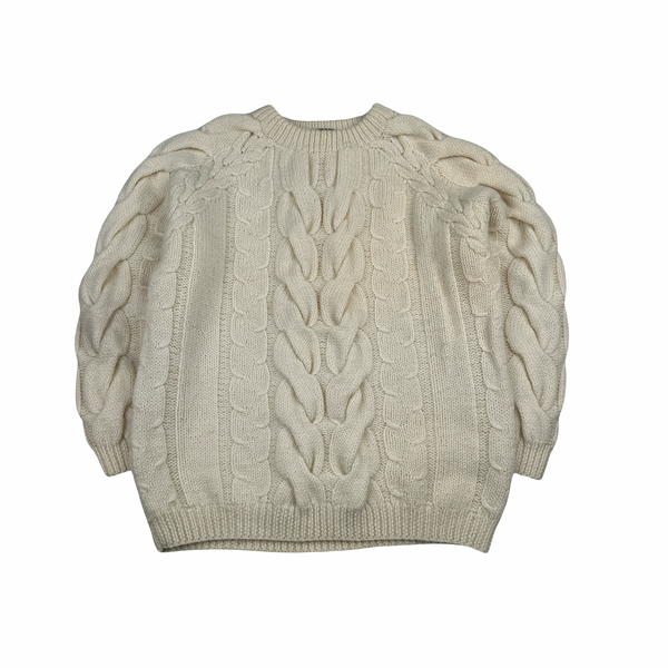 Burberry Cream White Wool Cable Knit Jumper - Small