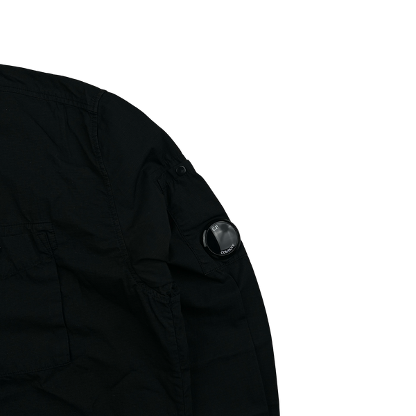 CP Company Black Cotton Quarter Zipped Overshirt - Small