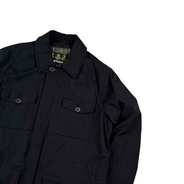 Barbour Multi Pocket Black Goretex Quilted Field Jacket - Medium