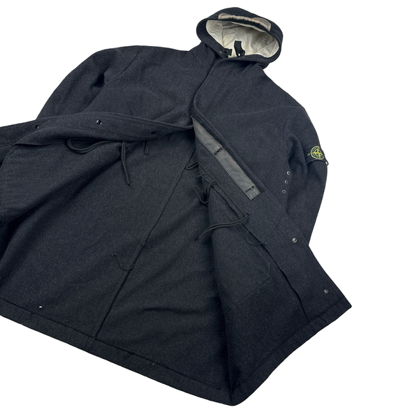 Stone Island 1998 Navy Vinatge Wool Long Parka Jacket - Large