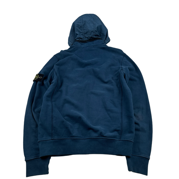 Stone Island 2017 Blue Lino Flax Hooded Zipped Jumper - Medium