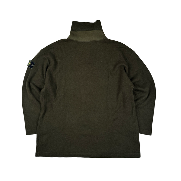 Stone Island Vintage 1994 Khaki Quater Zip Green Edge Wool Blend Jumper - XXL