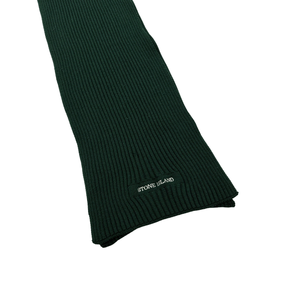 Stone Island Ribbed Cotton Green Spellout Scarf