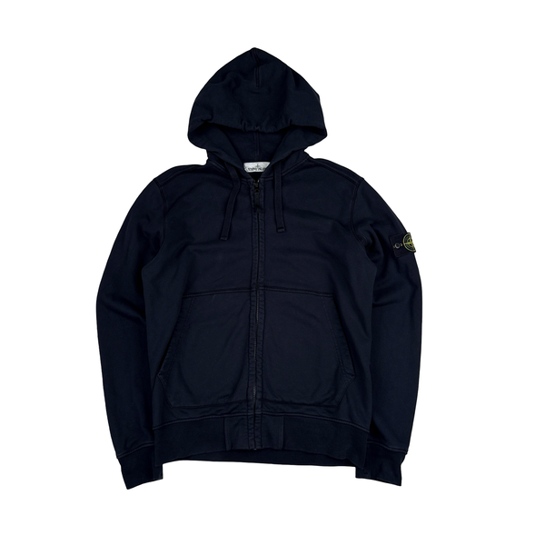 Stone Island Navy Cotton Zipped Hoodie - Large