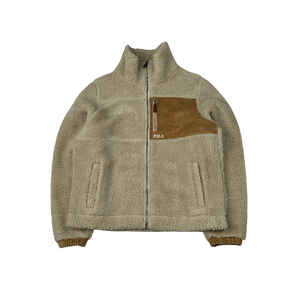 Ralph Lauren Beige Teddy Fleece Zipped Jumper - Medium