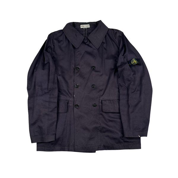Stone Island 2000 Navy Double Breasted Raso Gommato Jacket - Large