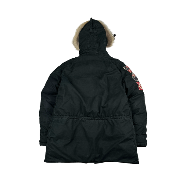 Ralph Lauren Black Down Filled Fur Hood Trim Puffer Jacket - Large